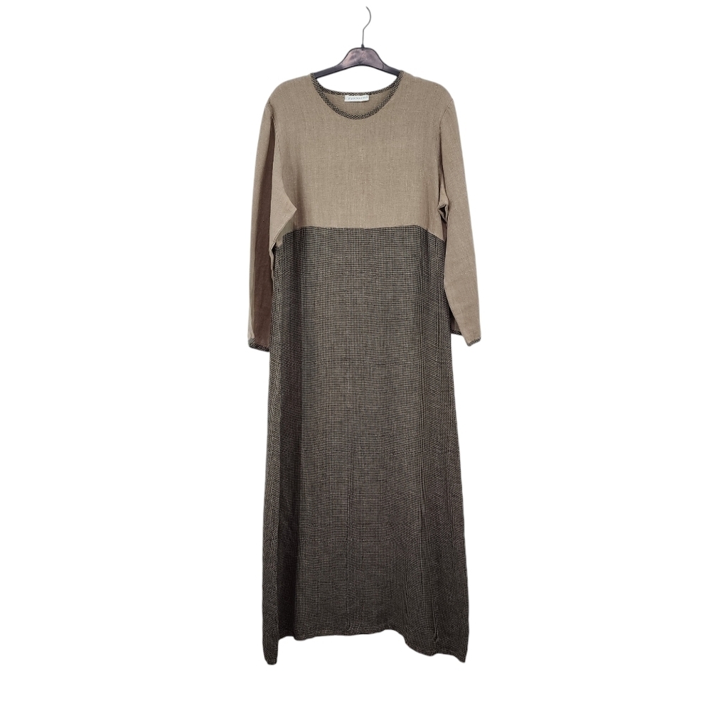 Bryn Walker Women's 100% Linen Long Sleeves Maxi Dress Lagenlook - M